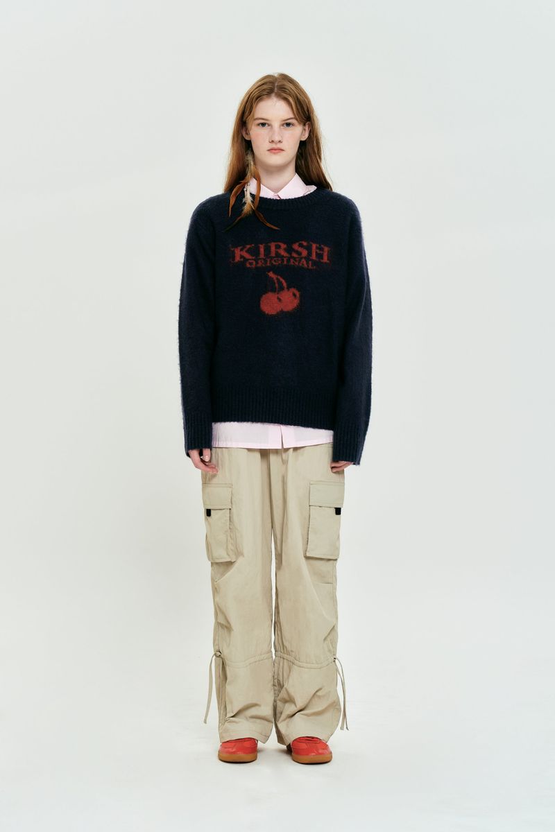 CHERRY JACQUARD GRAPHIC ROUND KNIT [NAVY]