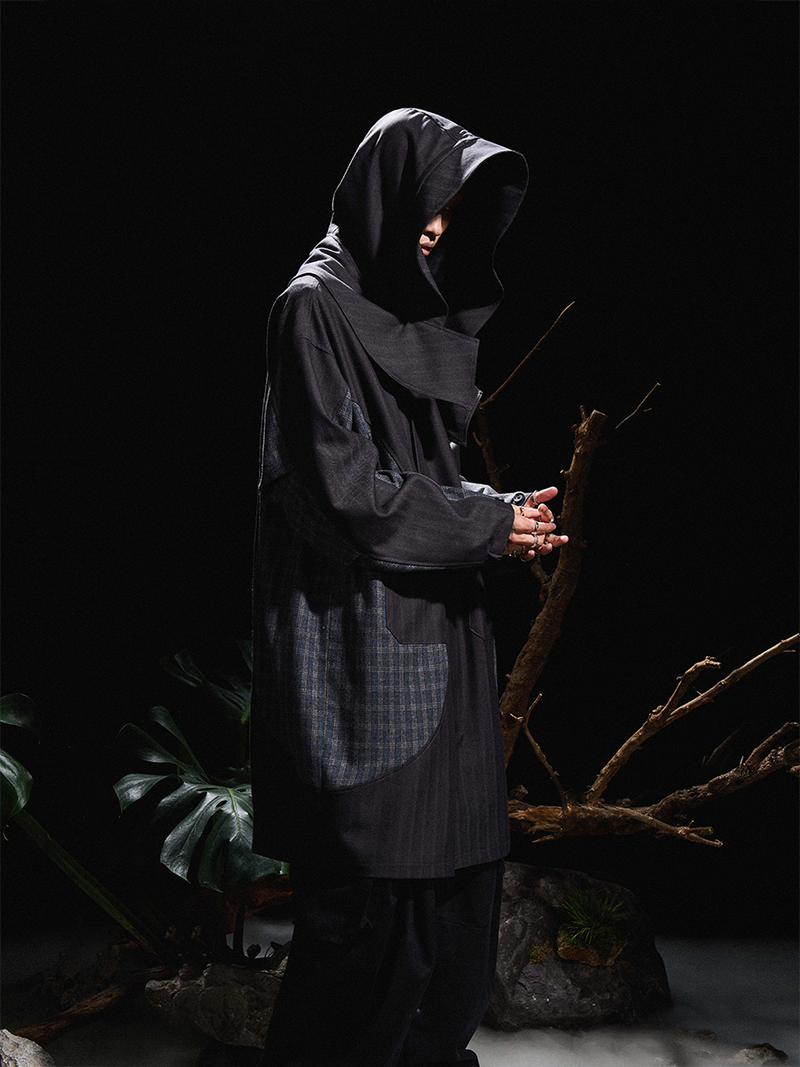 RELABEL 24AW Bug-Owned Form Tactical Hooded Collar Plaid Patchwork Suit Coat