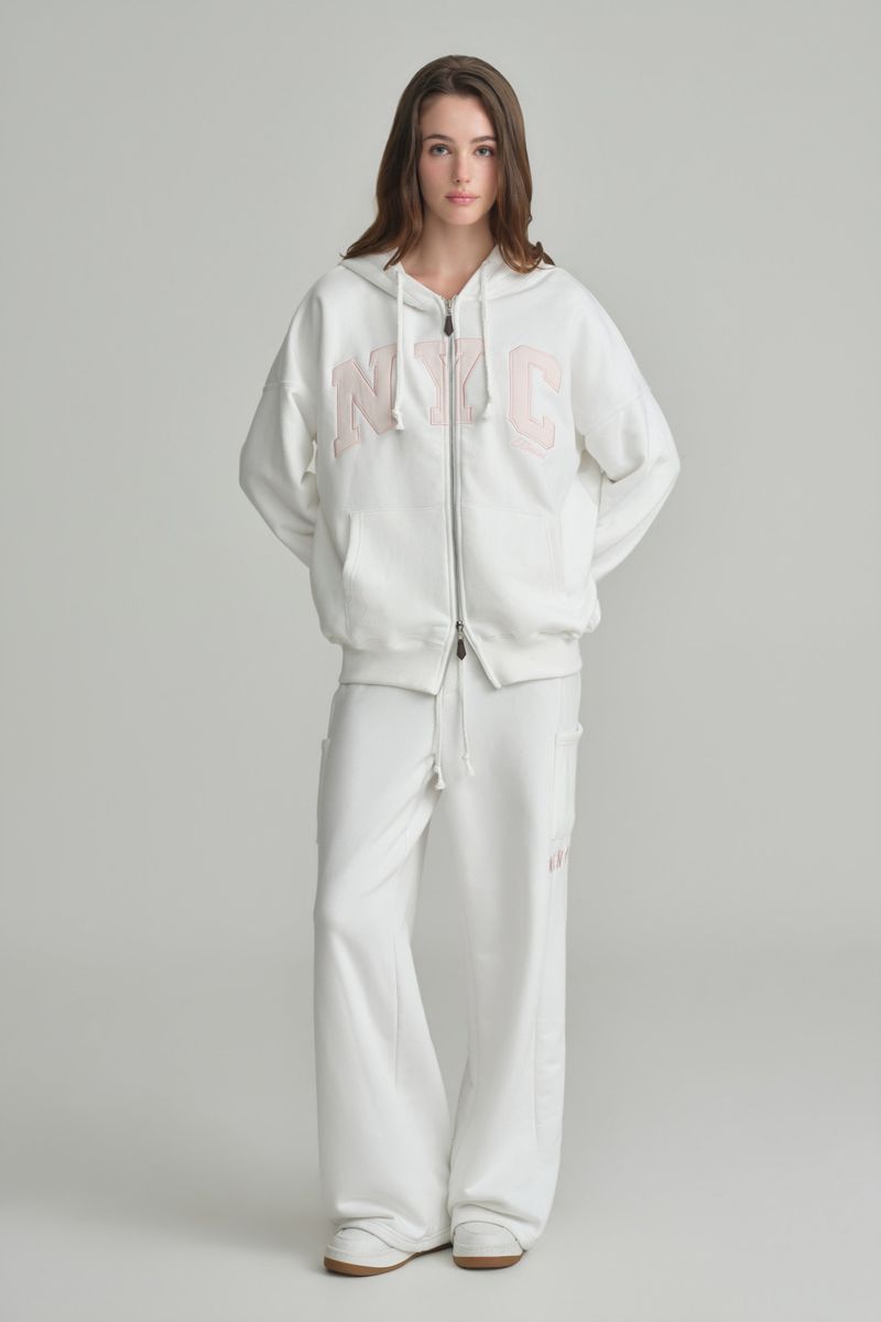NYC hooded zip-up, Ivory