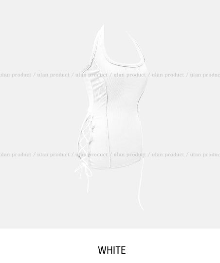 Mute cut side eyelet halter sleeveless