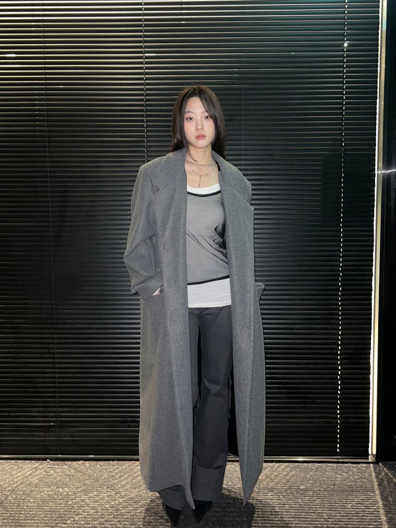 [UNISEX] Wool back button maxi long coat (Gray)