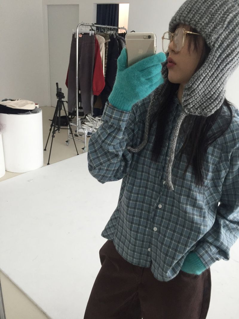 Cotton checked hooded shirt