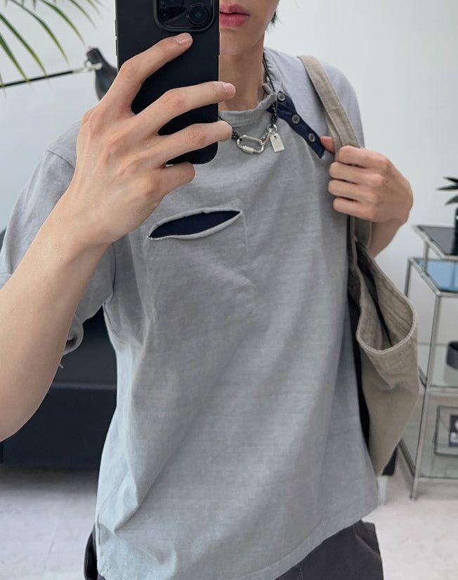 Tez diagonal Henley neck t-shirt