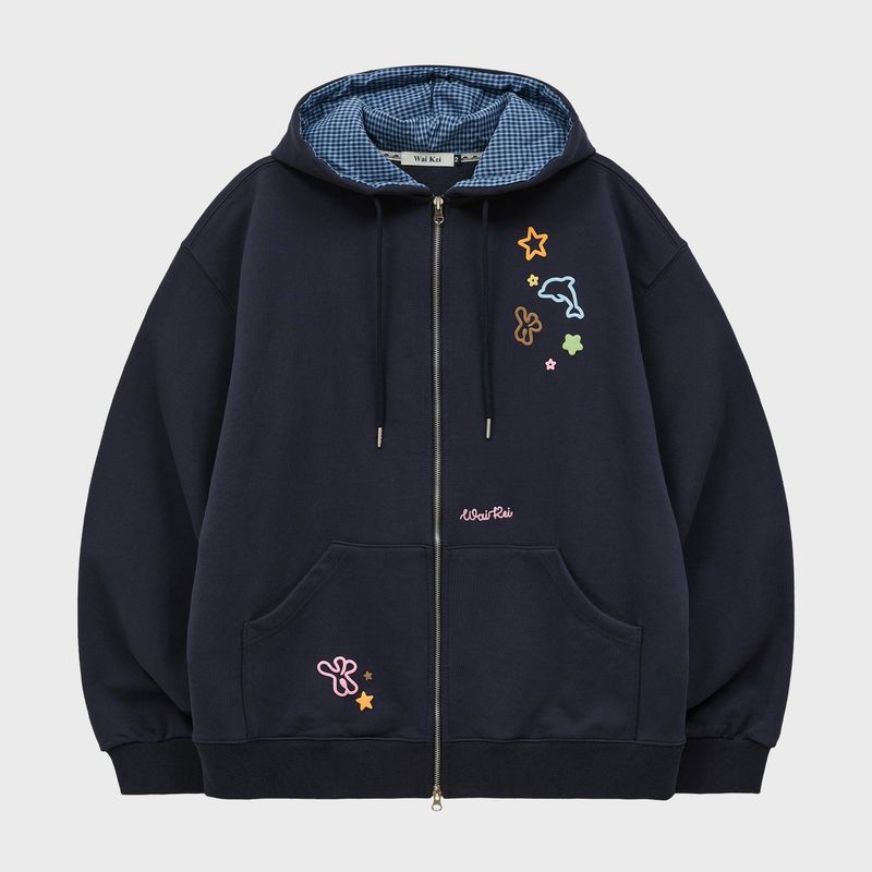 Star Dolphin Emboss Graphic Hood Zip Up