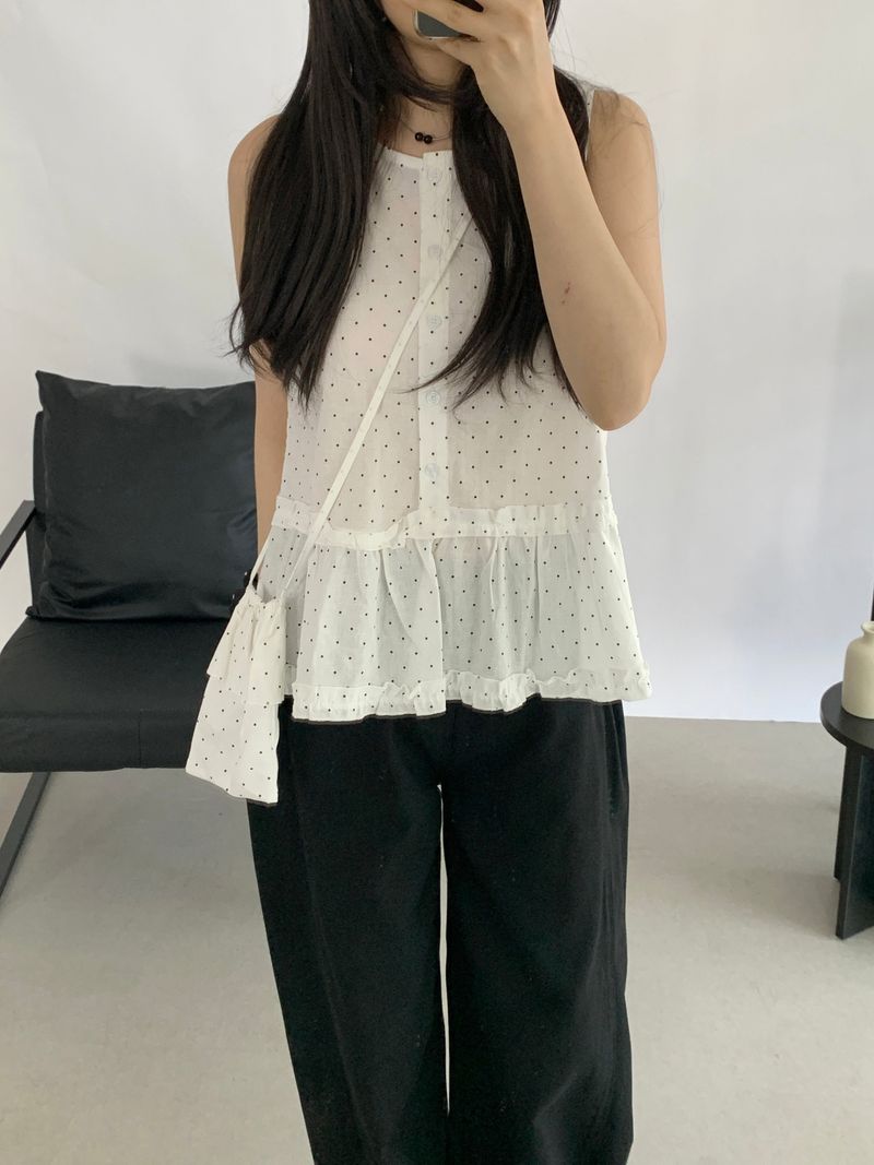 David Dot Frill Blouse Pouch Set