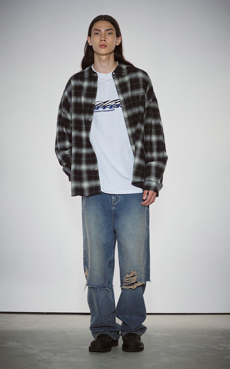 ROUNDED COLLAR CHECK SHIRT_BLACK