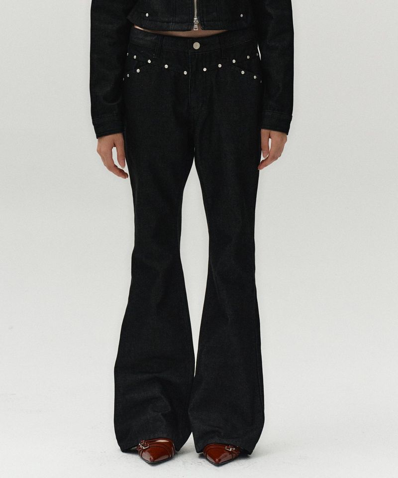 MIDNIGHT MOVE(ミッドナイトムーブ)の「rivet boots cut pants (black)(Pants)」