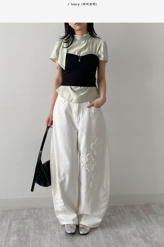 フローラル パッチ バルーン ワイド パンツ
