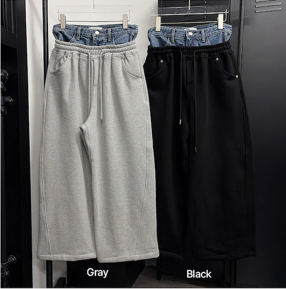 Denim layered sweat pants(2color)