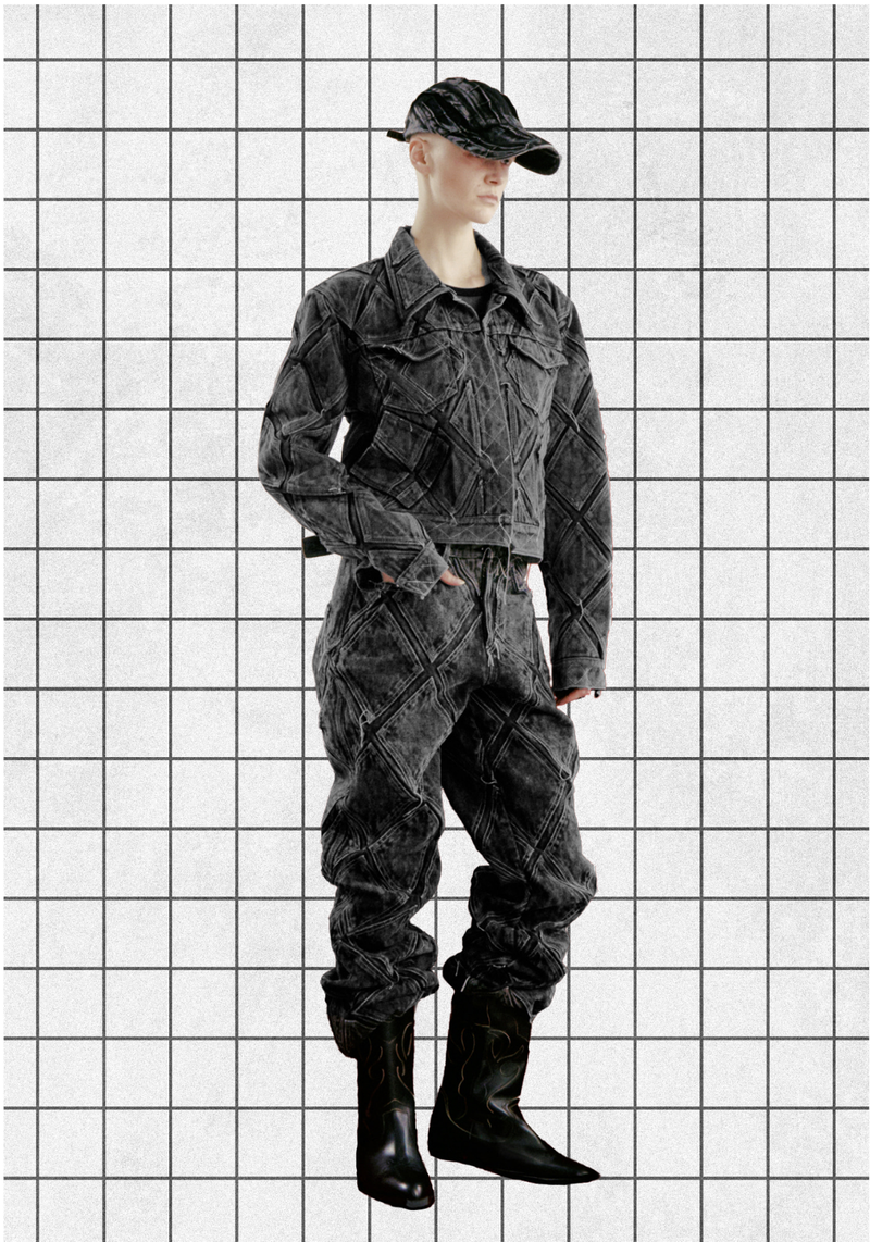 DIAMOND PATCH WASHING BLACK DENIM JACKET
