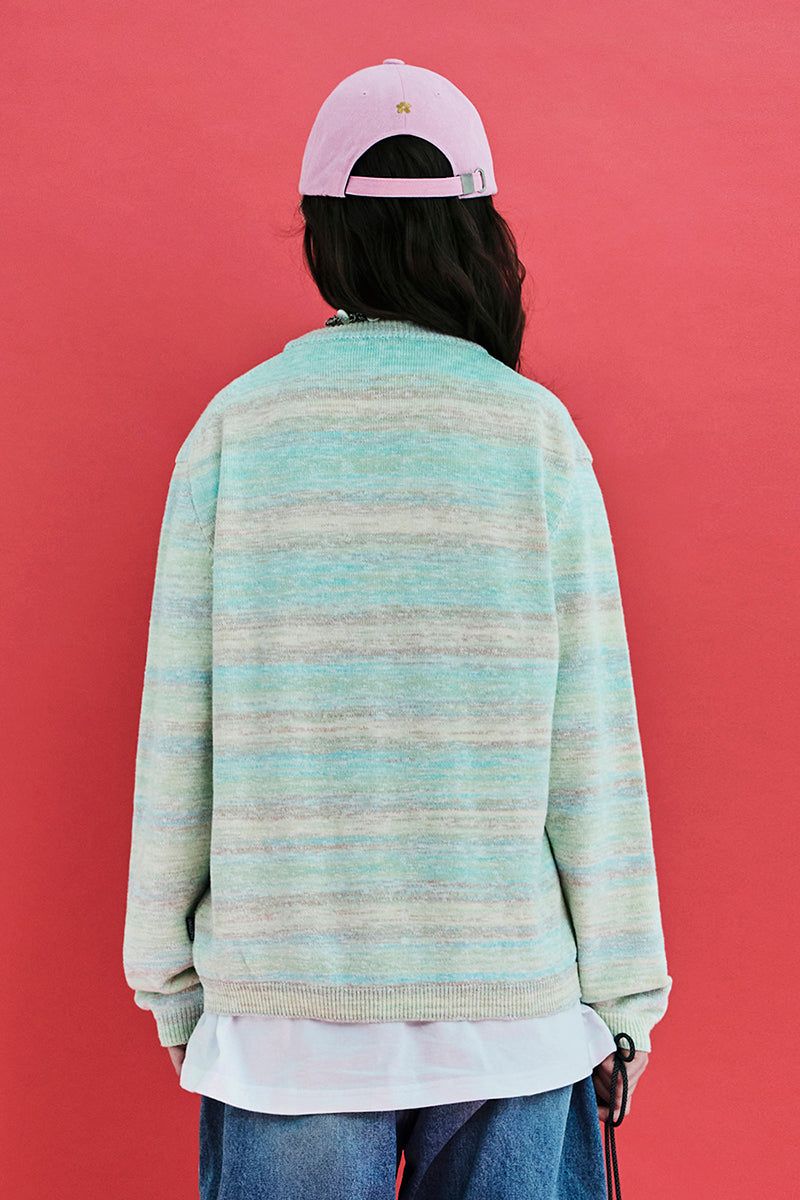 FLOWER GRADATION STRIPE KNIT / LIGHT GREEN