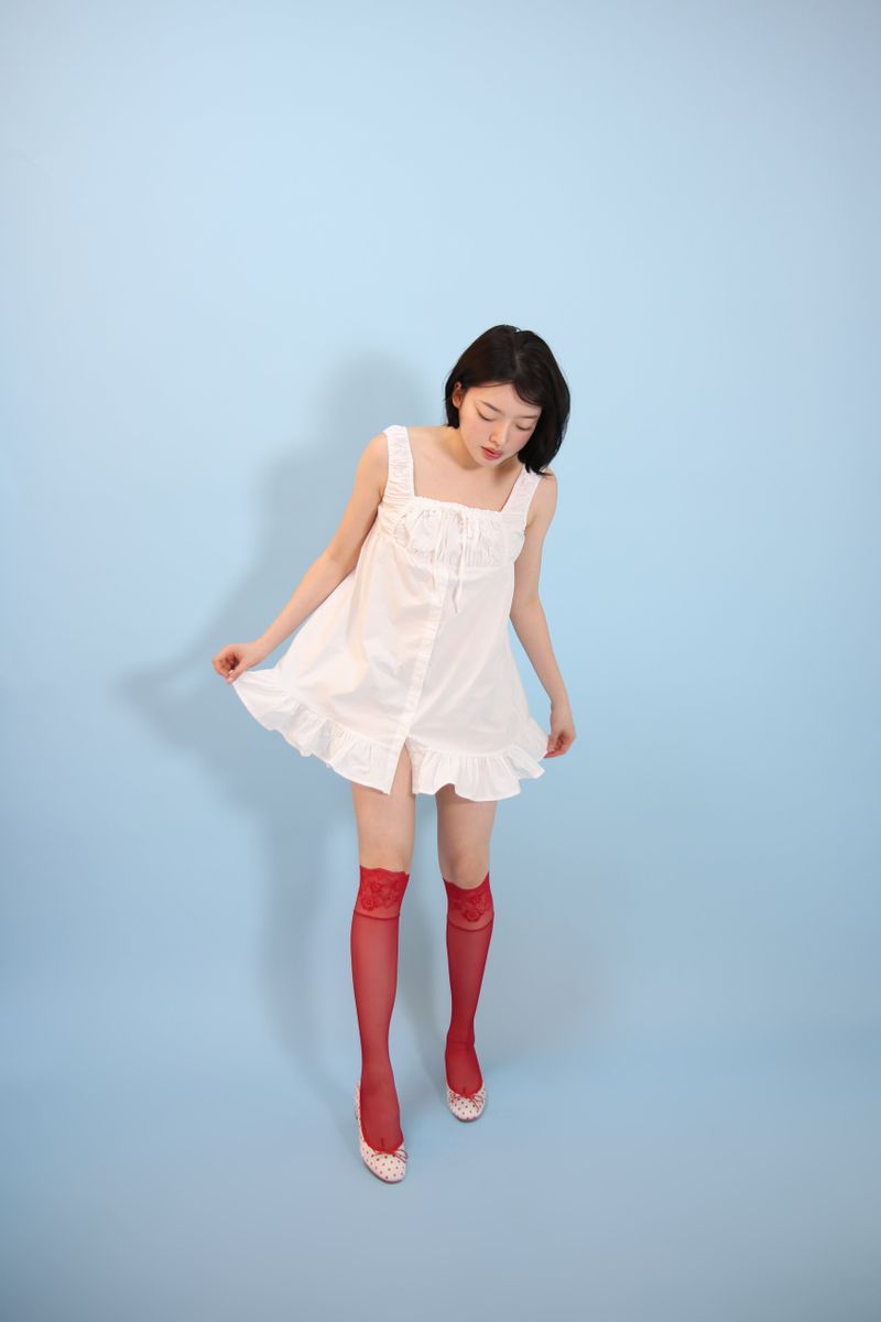 flower point half stockings (red)