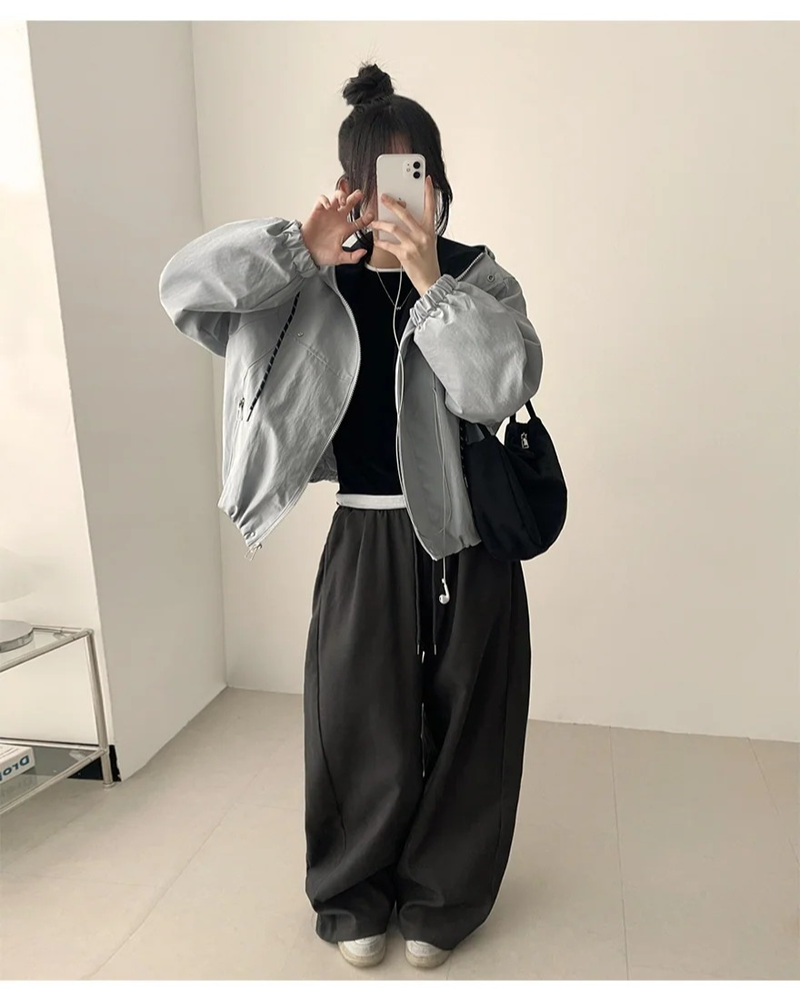Romy back pocket side pin tuck hem string cotton wide pants