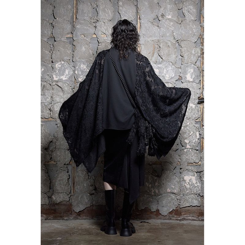 RIBBON TIE CAPE BLOUSE