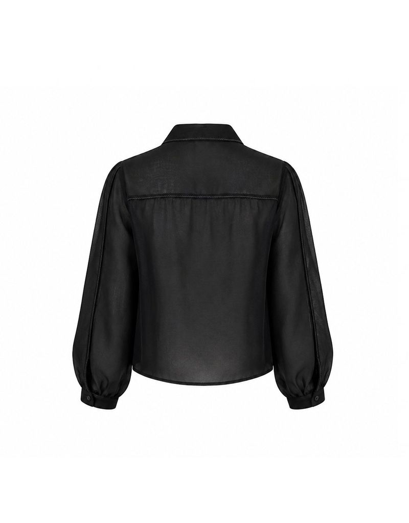 Eliane Sheer Piping Crop Shirt Jacket Black
