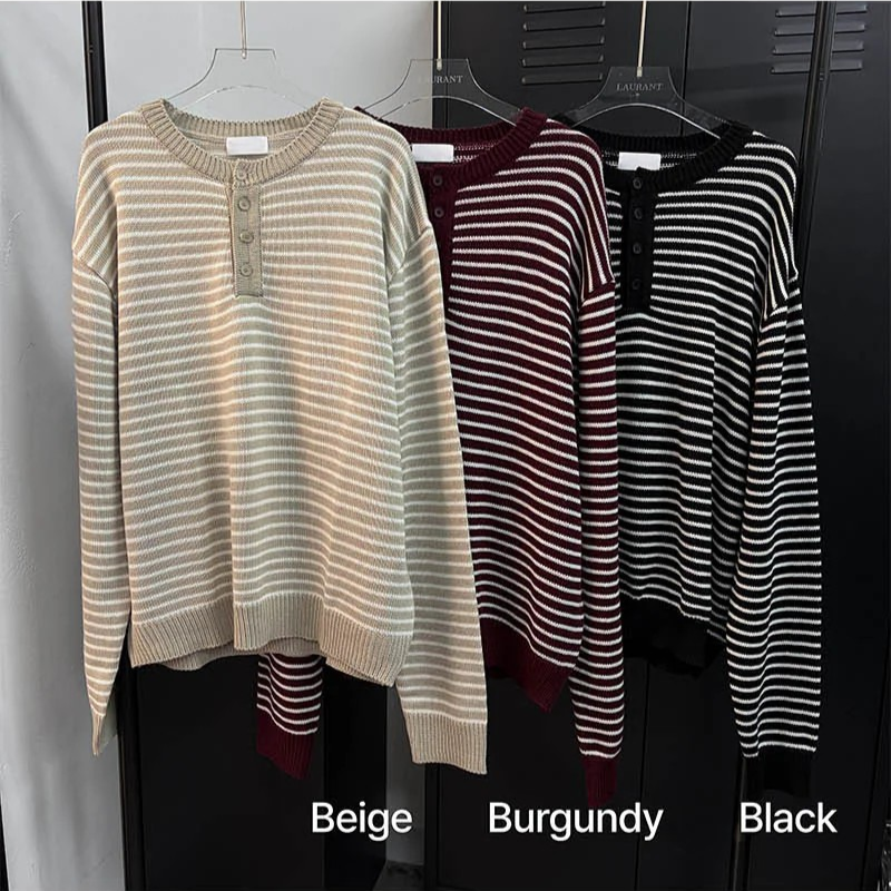 Stripe henry neck knitwear(3color)