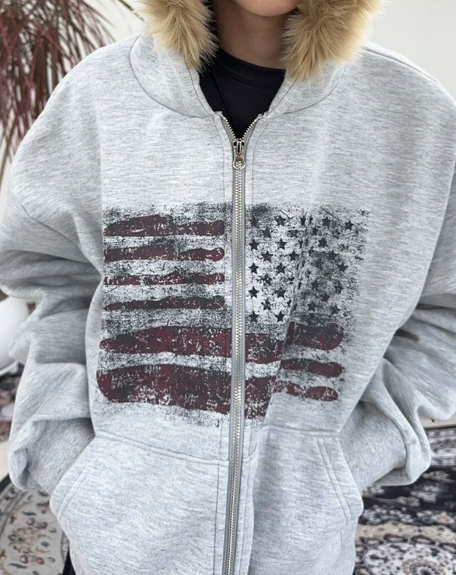 Rain Flag Fur Brushed Hood Zip-Up