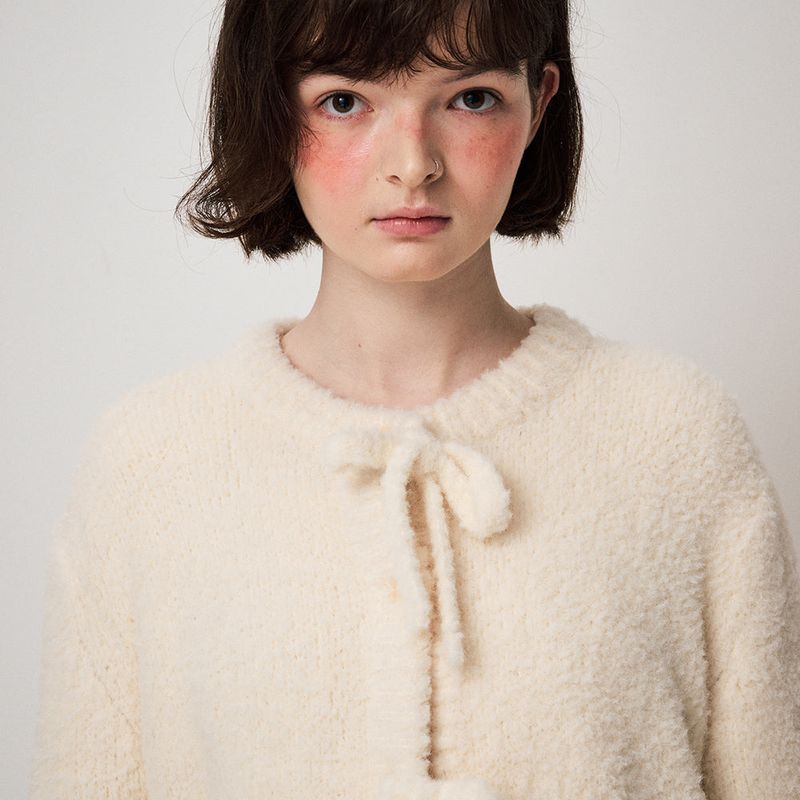 FLUFFY KNIT CARDIGAN, CREAM