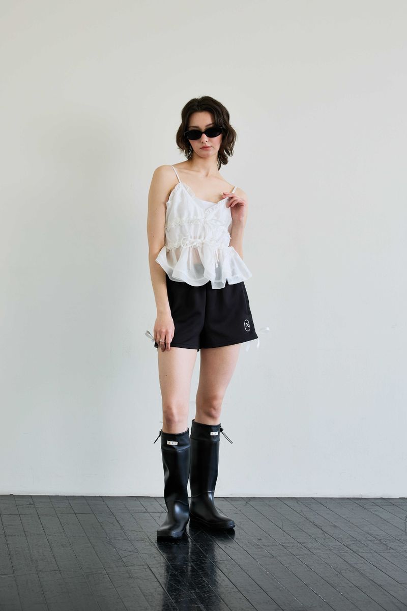 RIBBON JERSEY TRACK MICRO SHORTS / BLACK