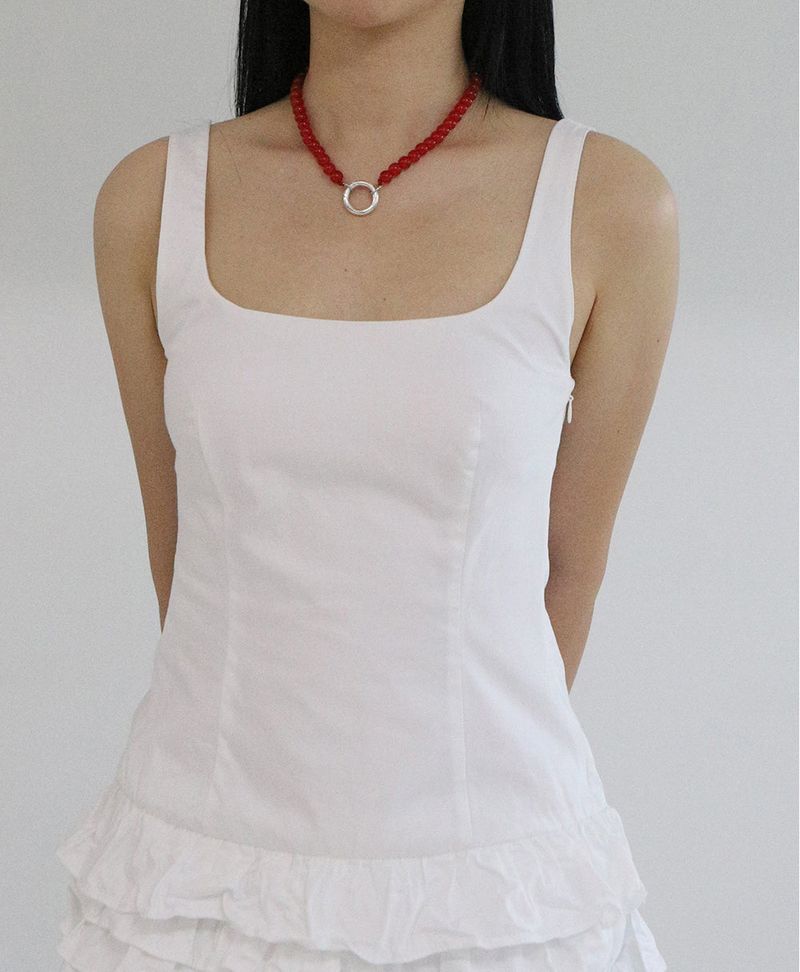 [MADE] Capsule02 Silver Open Pendant Gemstone Necklace _Red