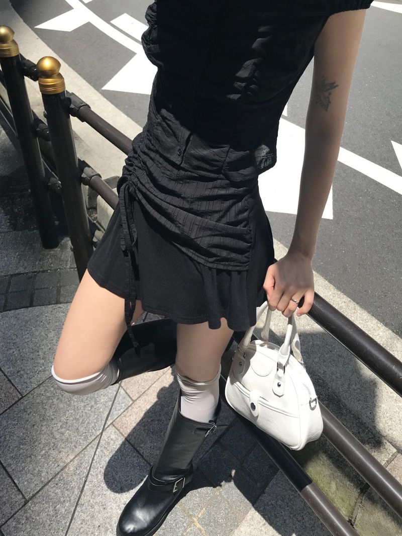 City Class Sheer Shirring HAlf Shirt& Skirt SET 
