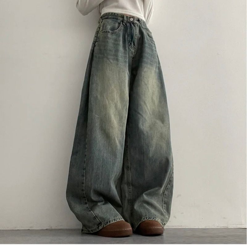 [Basic, Long/S~XL] Gus Washing Pintuck Wide Denim Pants