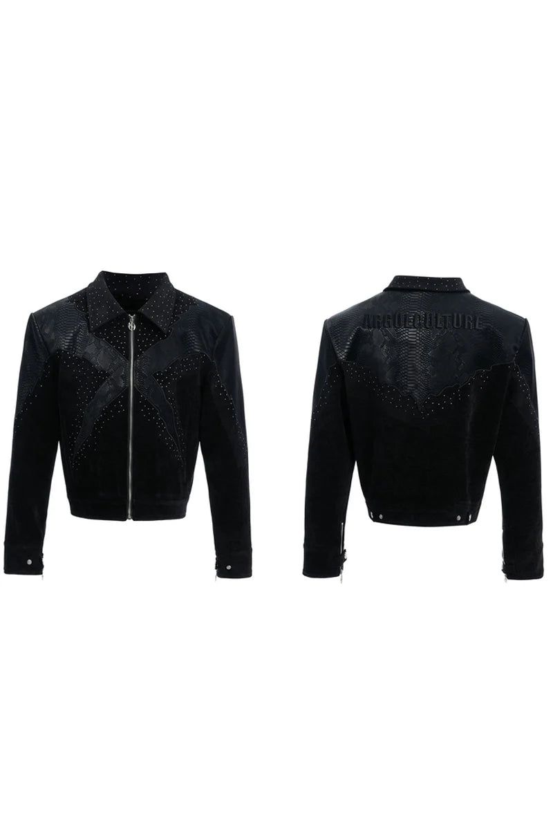 Crocodile Pattern Studded Cropped Jacket