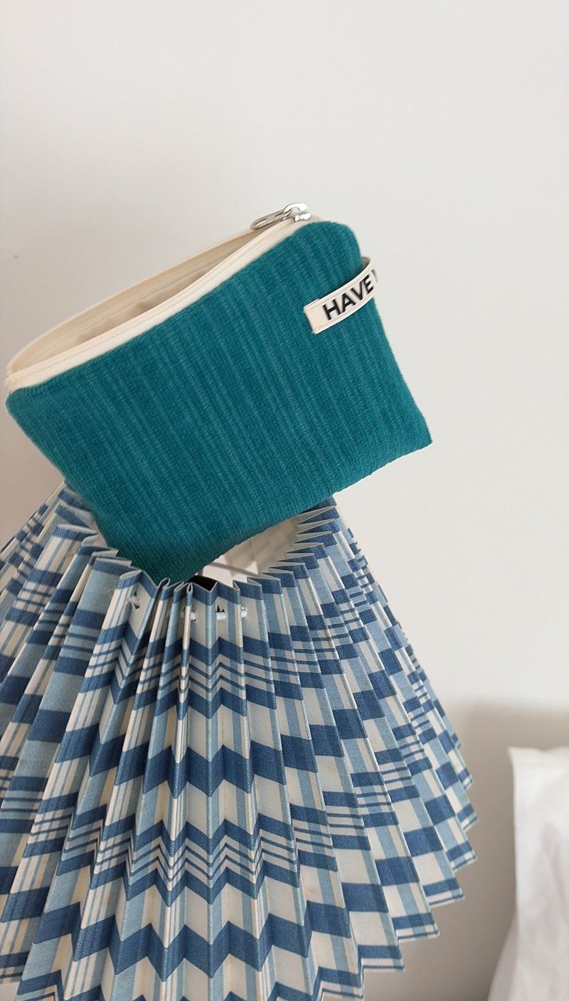 Corduroy flat pouch - turquoise , M size