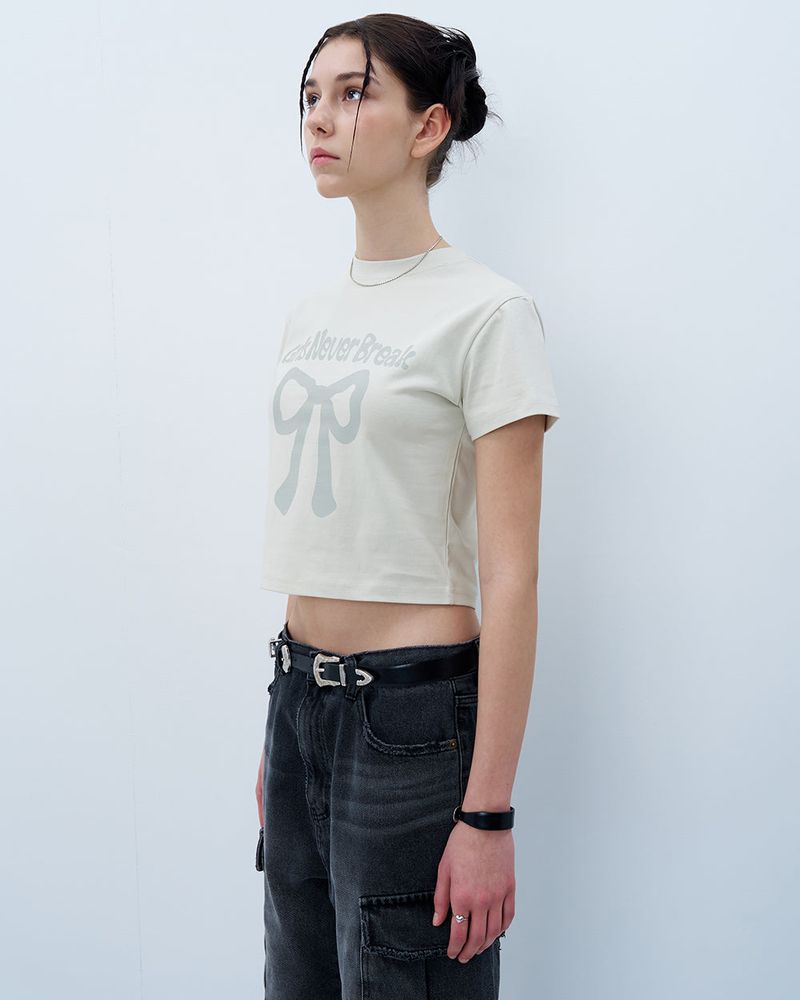 NEVER BREAK CROP TSHIRT-BEIGE