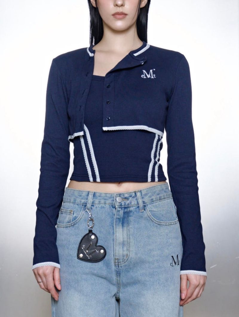 MUCENT（ムセント）の「[セット] パルスセットアップレースポイントスリーブレスボレロカーディガン (2COLOR)（セットアップ）」