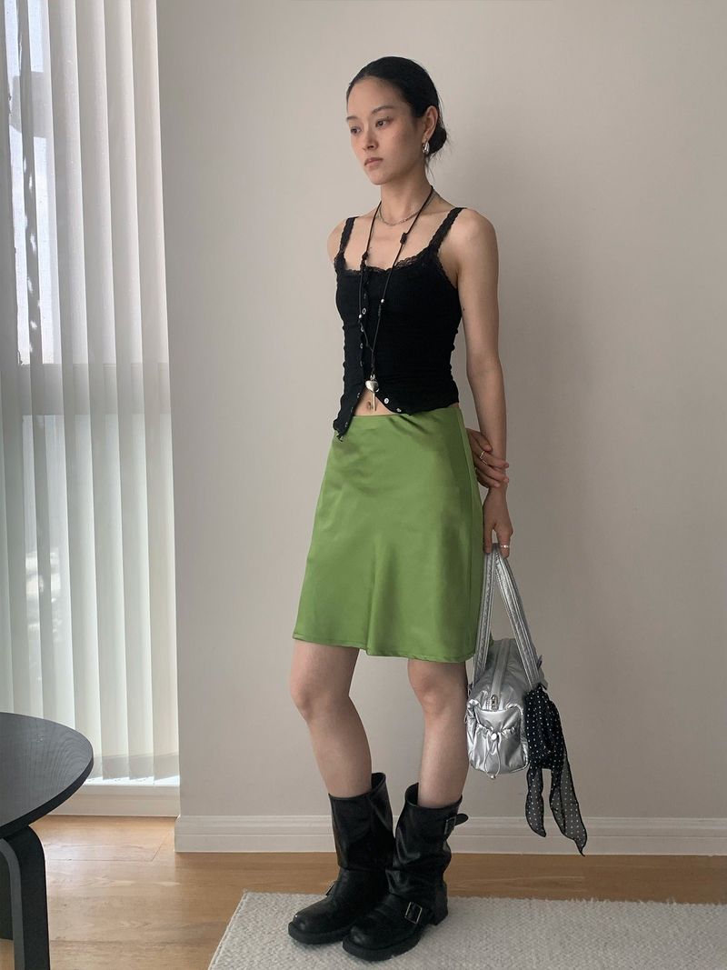 color silk flare midi skirt