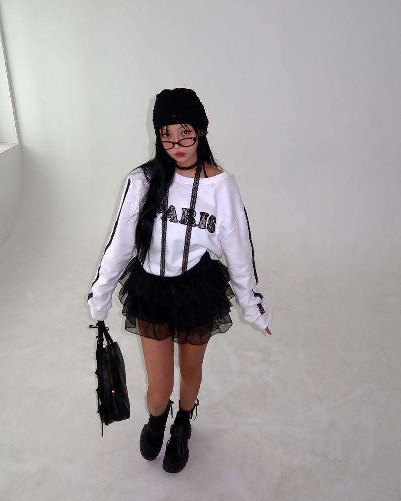 Lace Choker Muffler Set Cropped Sweatshirt