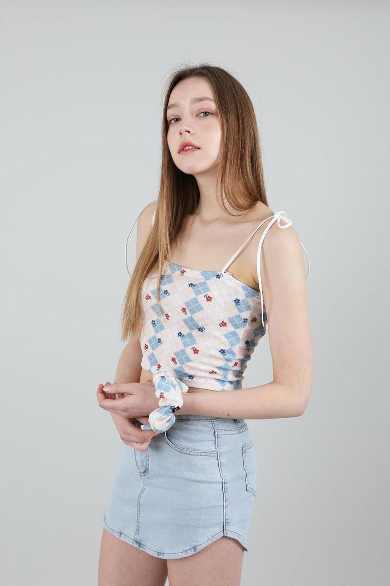 SET Highteen Sleeveless Crop Top Scrunchie Blue