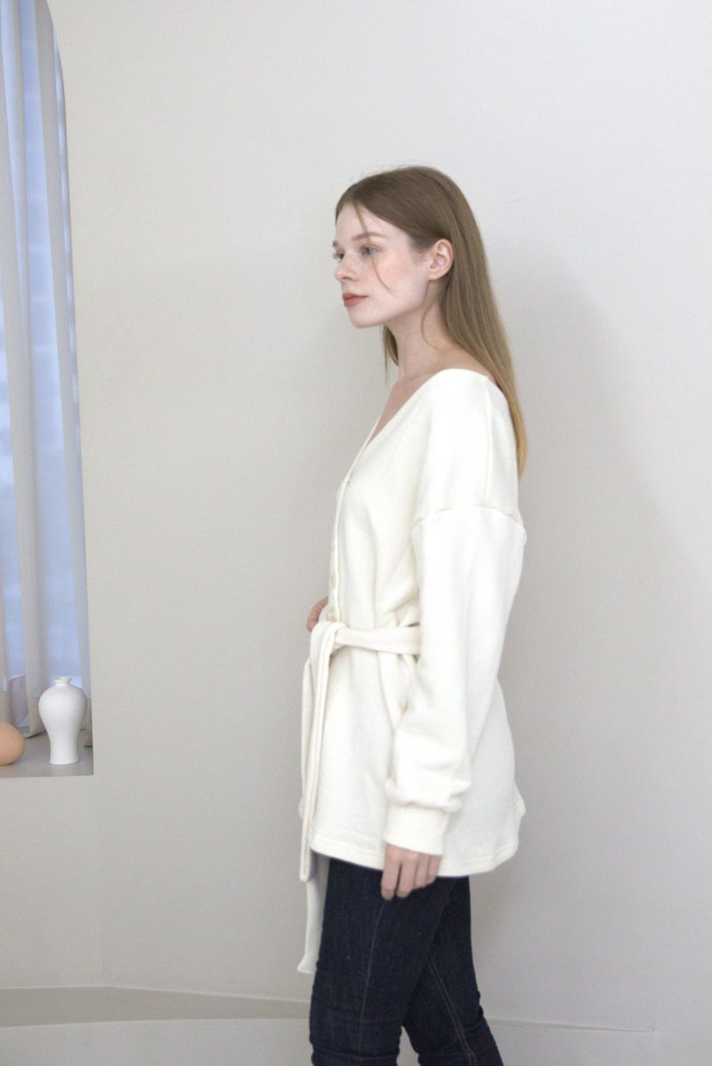Offshoulder Wrap Strap Cardigan Ivory