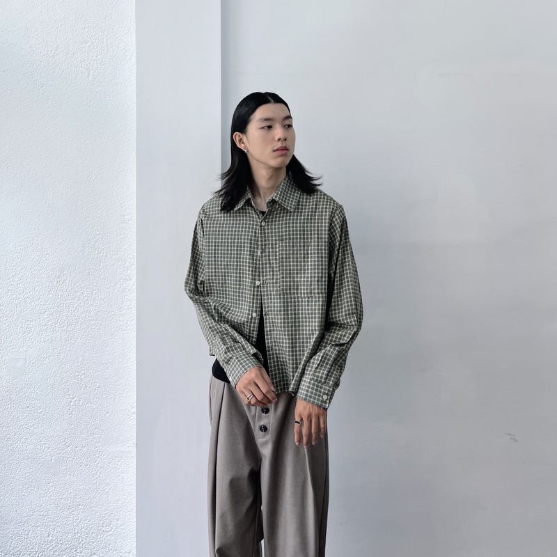 Washed Plaid Long Sleeve Shirt
