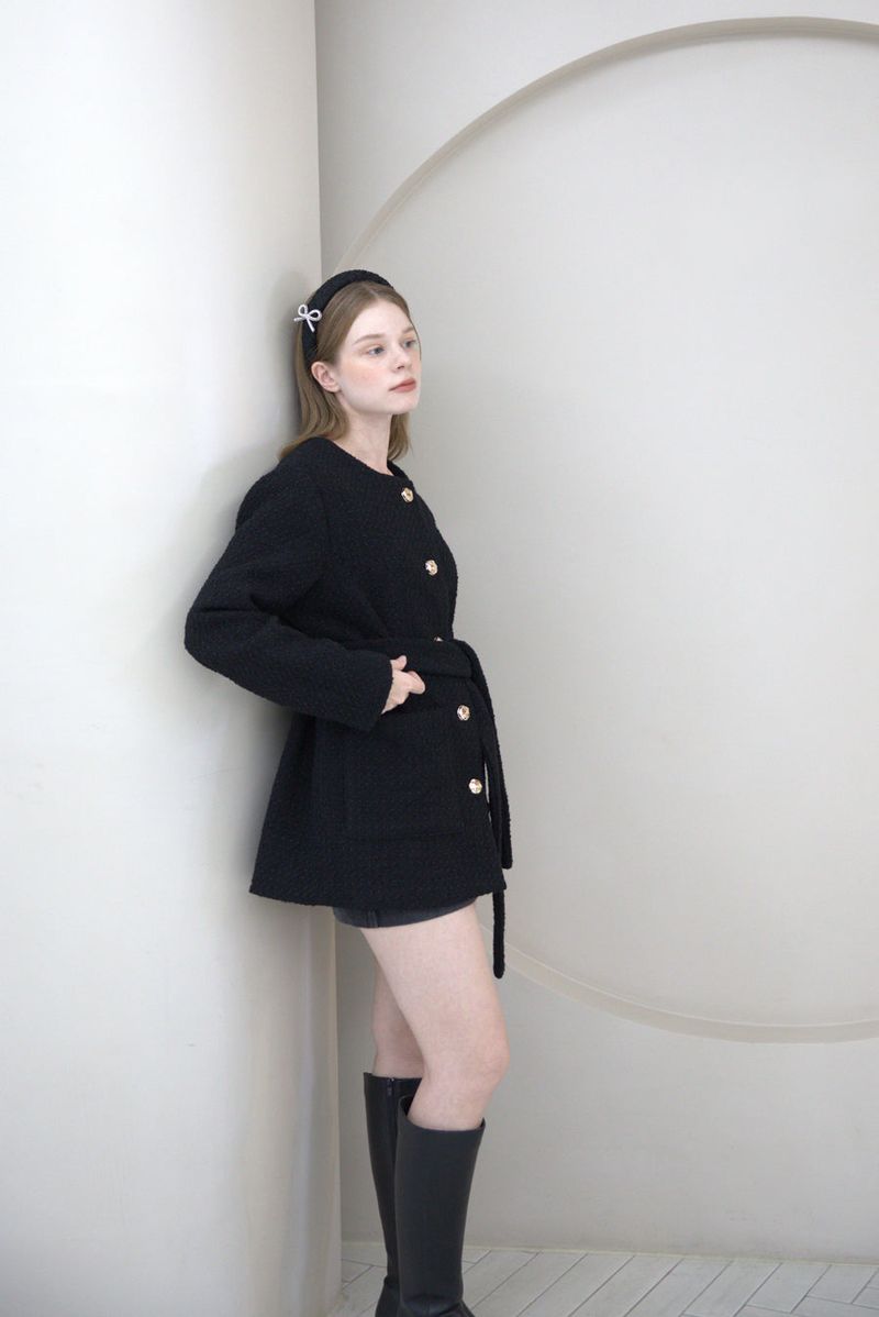 Tweed Wool Belt Jacket