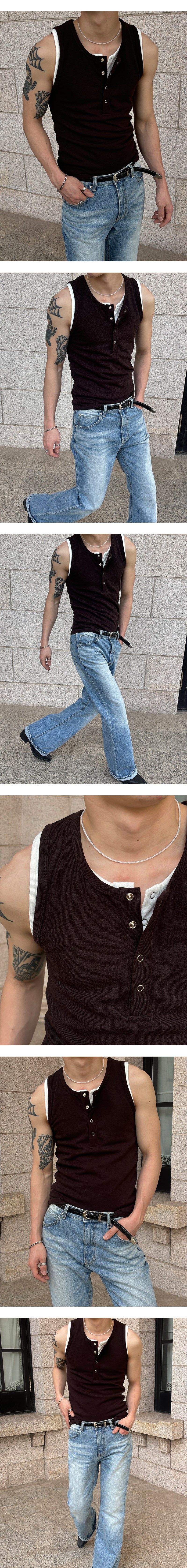 [BASIC ITEM] Henry neck botton sleeveless(3color)