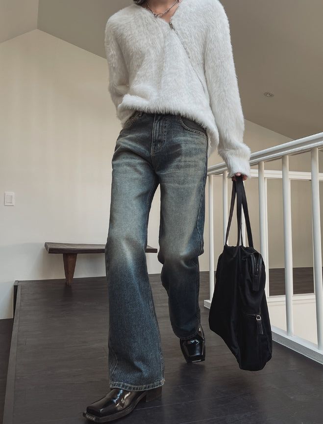 Growing cat washed bootcut denim