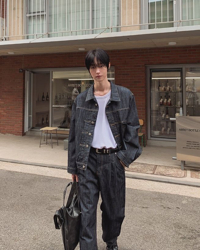Friendly Pintuck Trucker Denim Jacket Pants Set