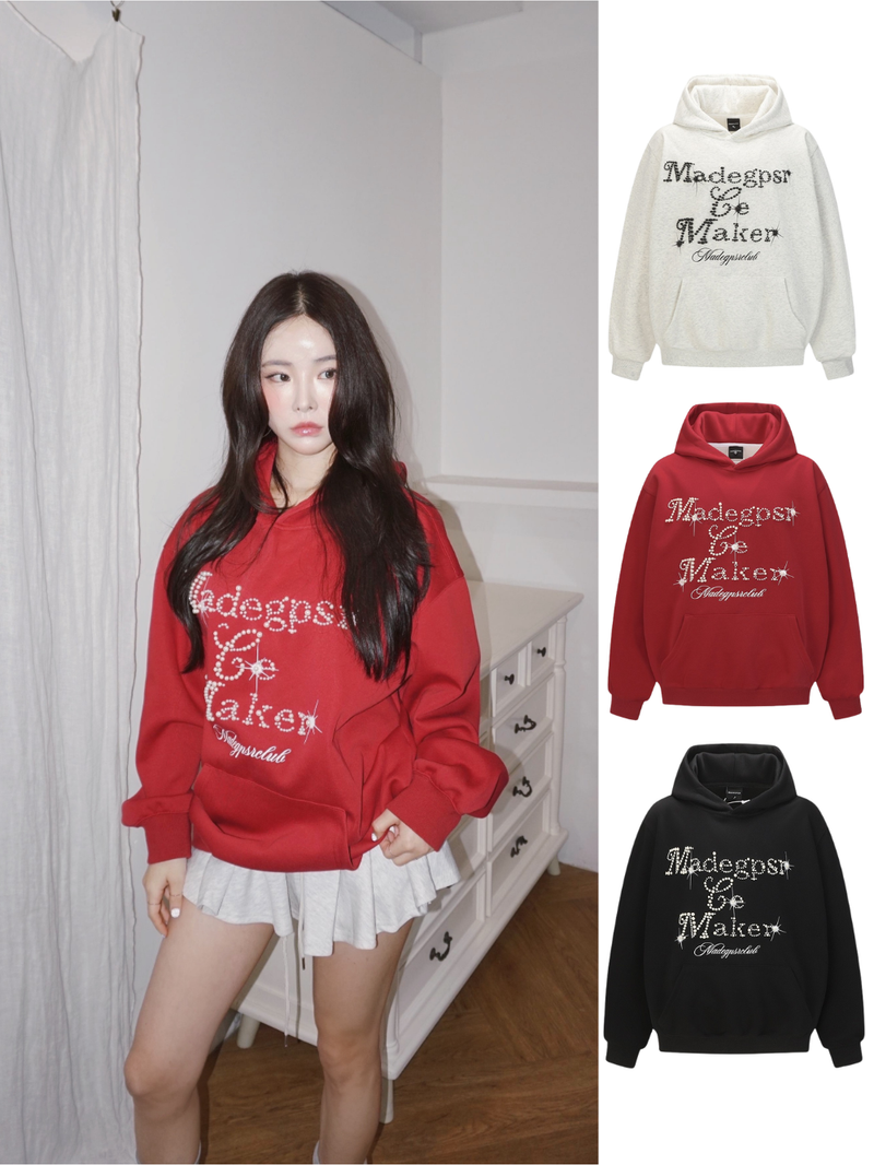 dereborujo（ドレボルゾー）の「ルーズビーデッドレタリングロングスリーブフーデッドTシャツ（トップス）」