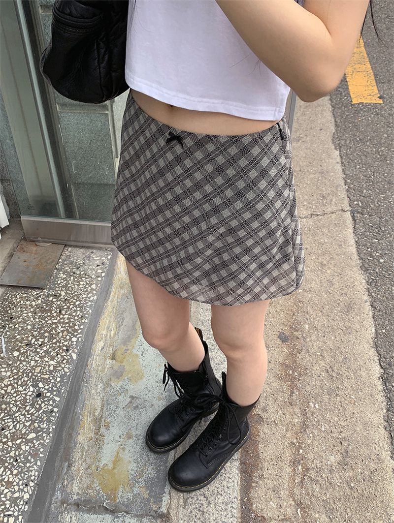 CHECK CHIFFON MINI SKIRT (4C)