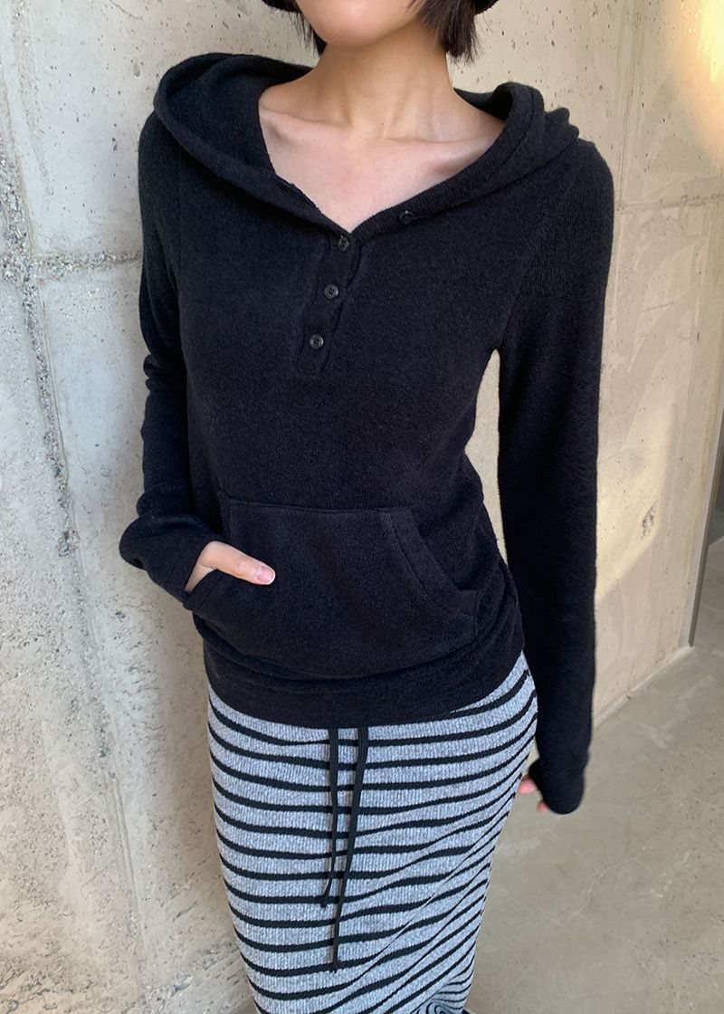 WOOL BUTTON HOOD TEE