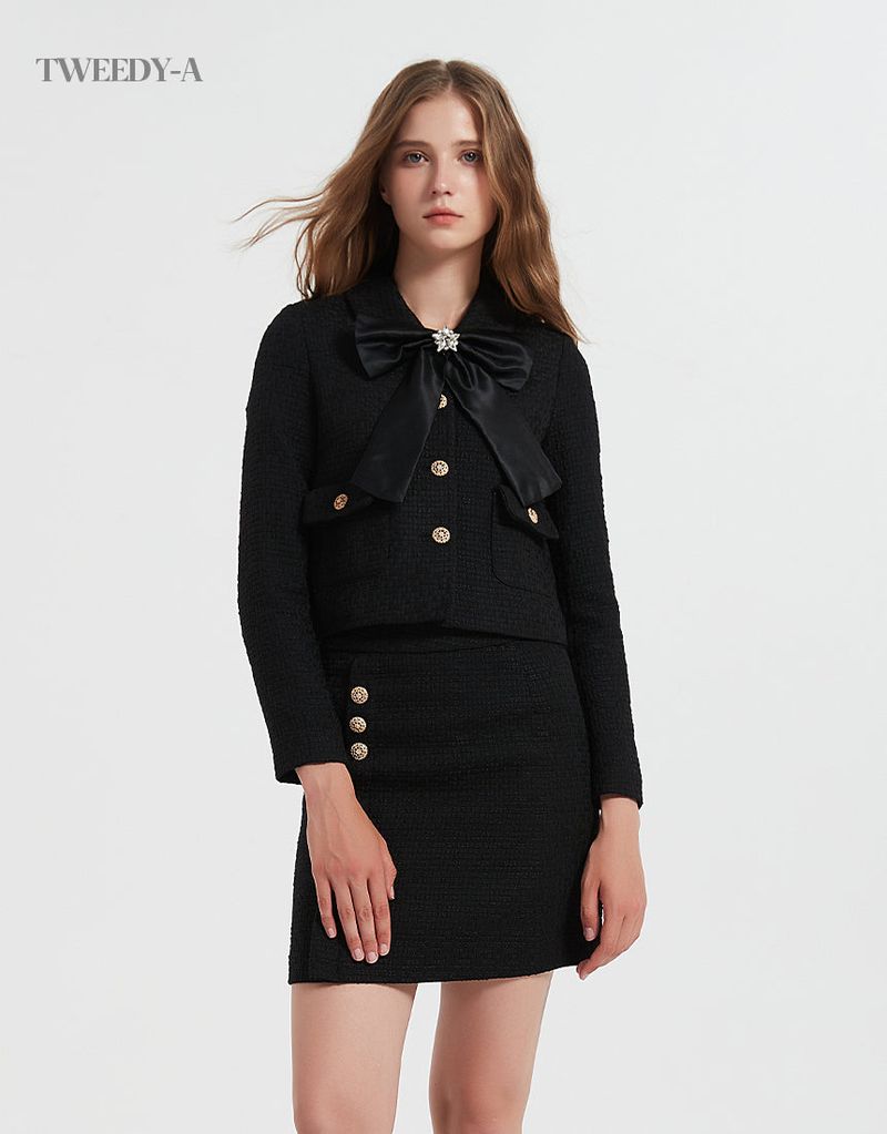 Basic Tweed Jacket - Skirt Two Piece BLACK
