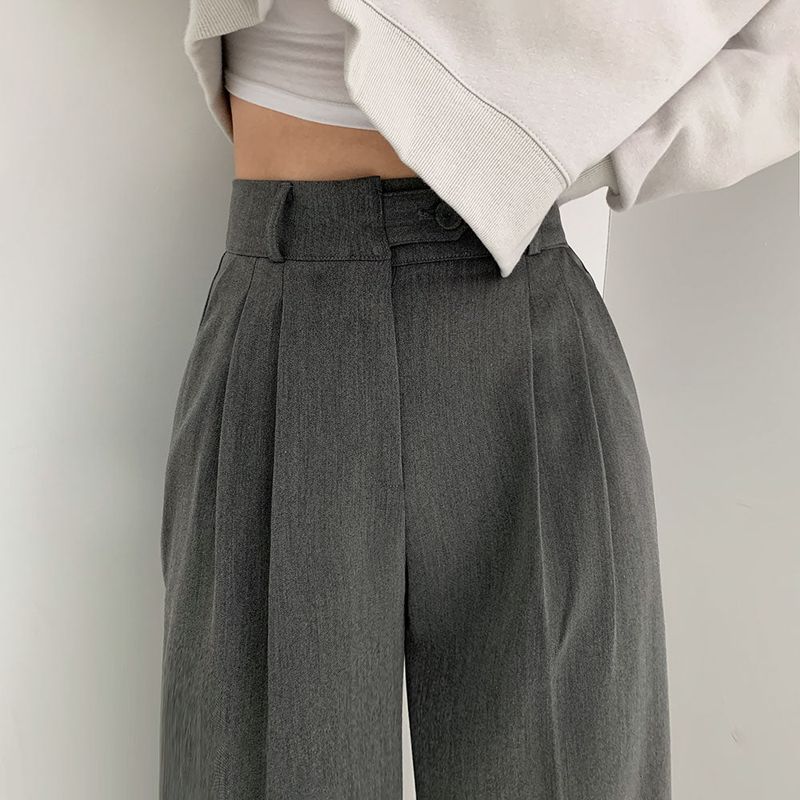 [High waist] one-button pin tuck slacks