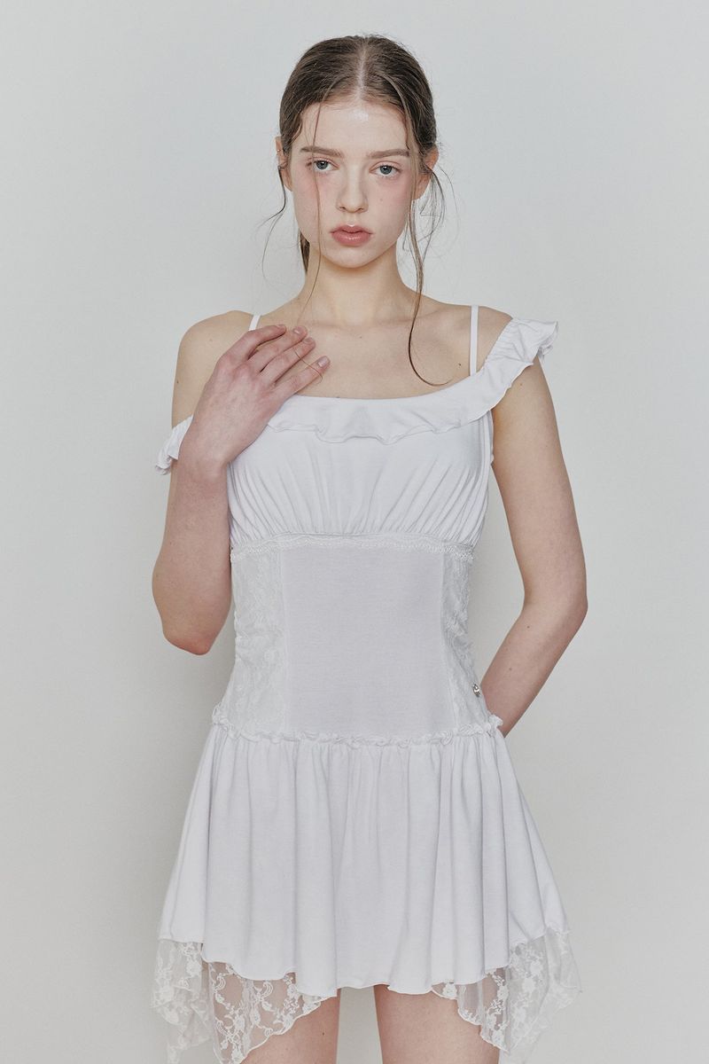 PETAL RUFFLE DRESS white