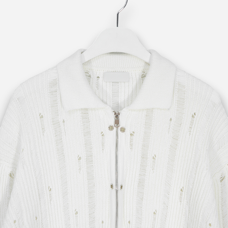 Eyelet Zip-up Knit Cardigan