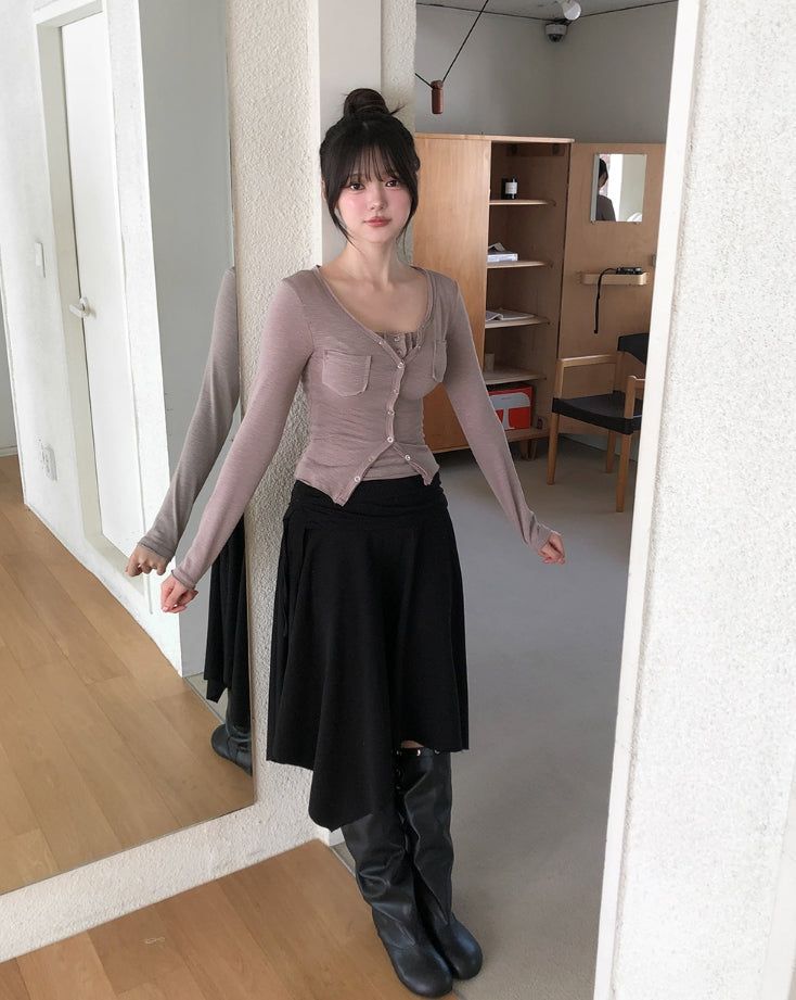 Ropi Pocket Cutting Sleeveless Cardigan Set
