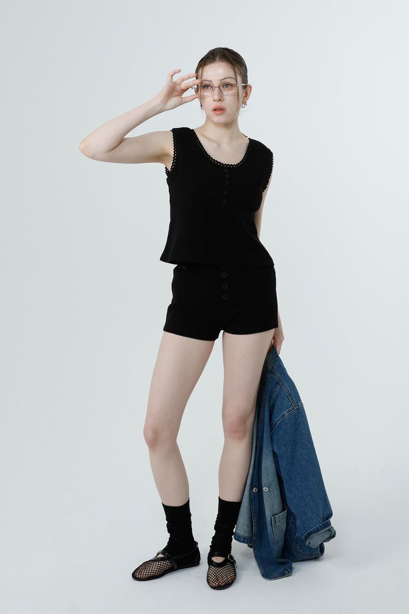 WAFFLE SLEEVELESS_BLACK