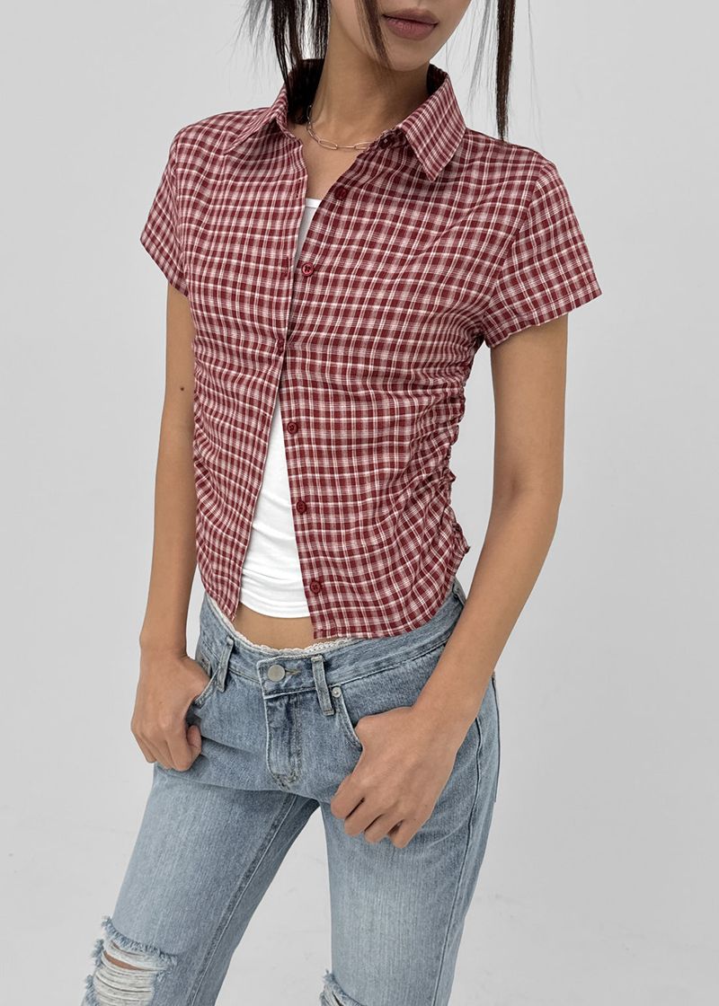 [MADE] Seriu Checked Shirring Short-Sleeve Shirt
