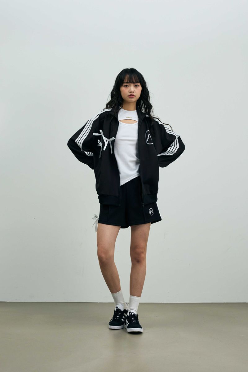 RIBBON JERSEY TRACK SHORTS PANTS / BLACK